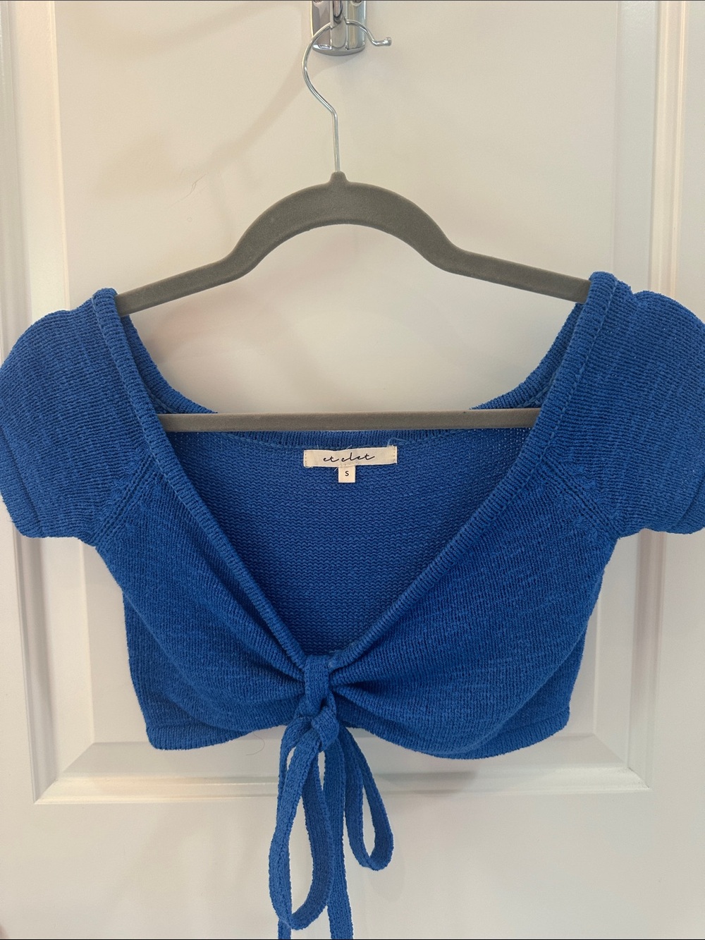 Royal Blue Tie-Front Knit Crop Top